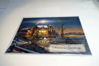 Christmas Card Season's Greeting vintage car home dear snow winter lake