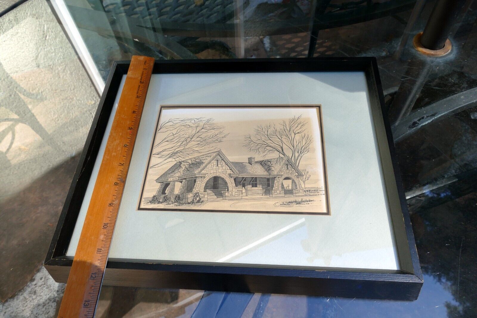 "La Grange" N. L. Reese 1974 print 6X8" framed with glass