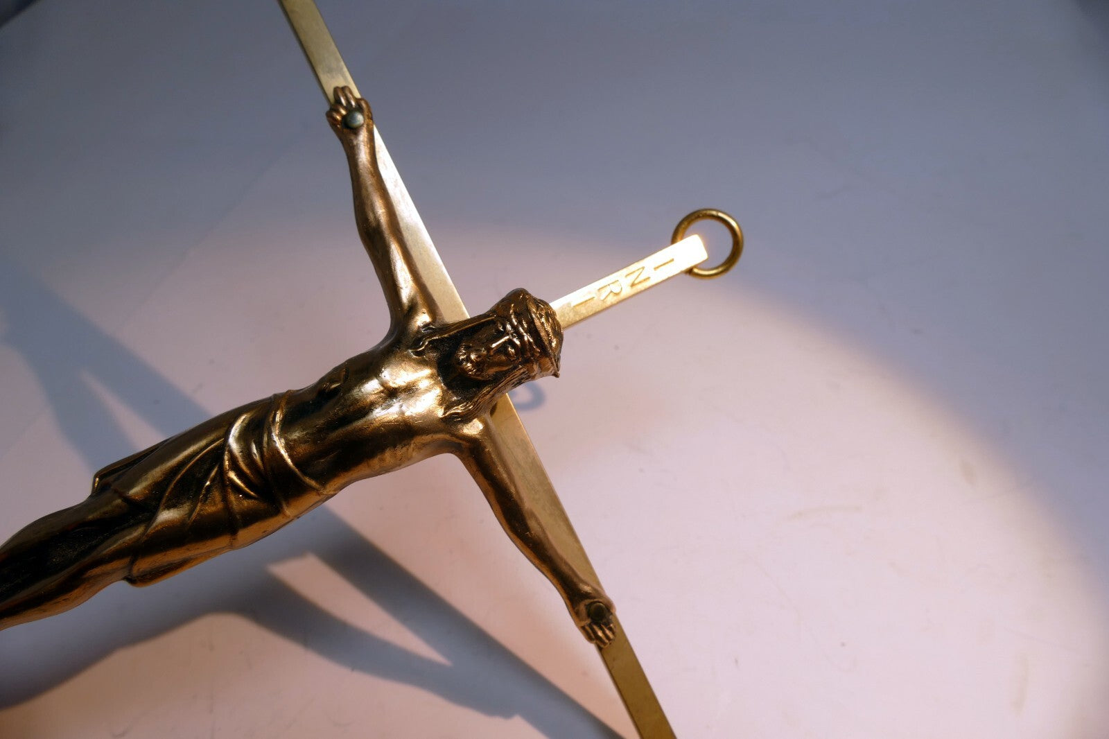 Brass Crucifix Wall Hanging INRI Antique Bronze Jesus Christ on Cross 5"x10"