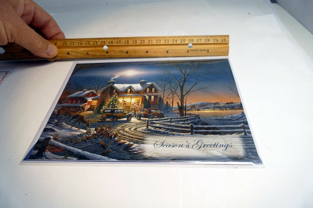 Christmas Card Season's Greeting vintage car home dear snow winter lake
