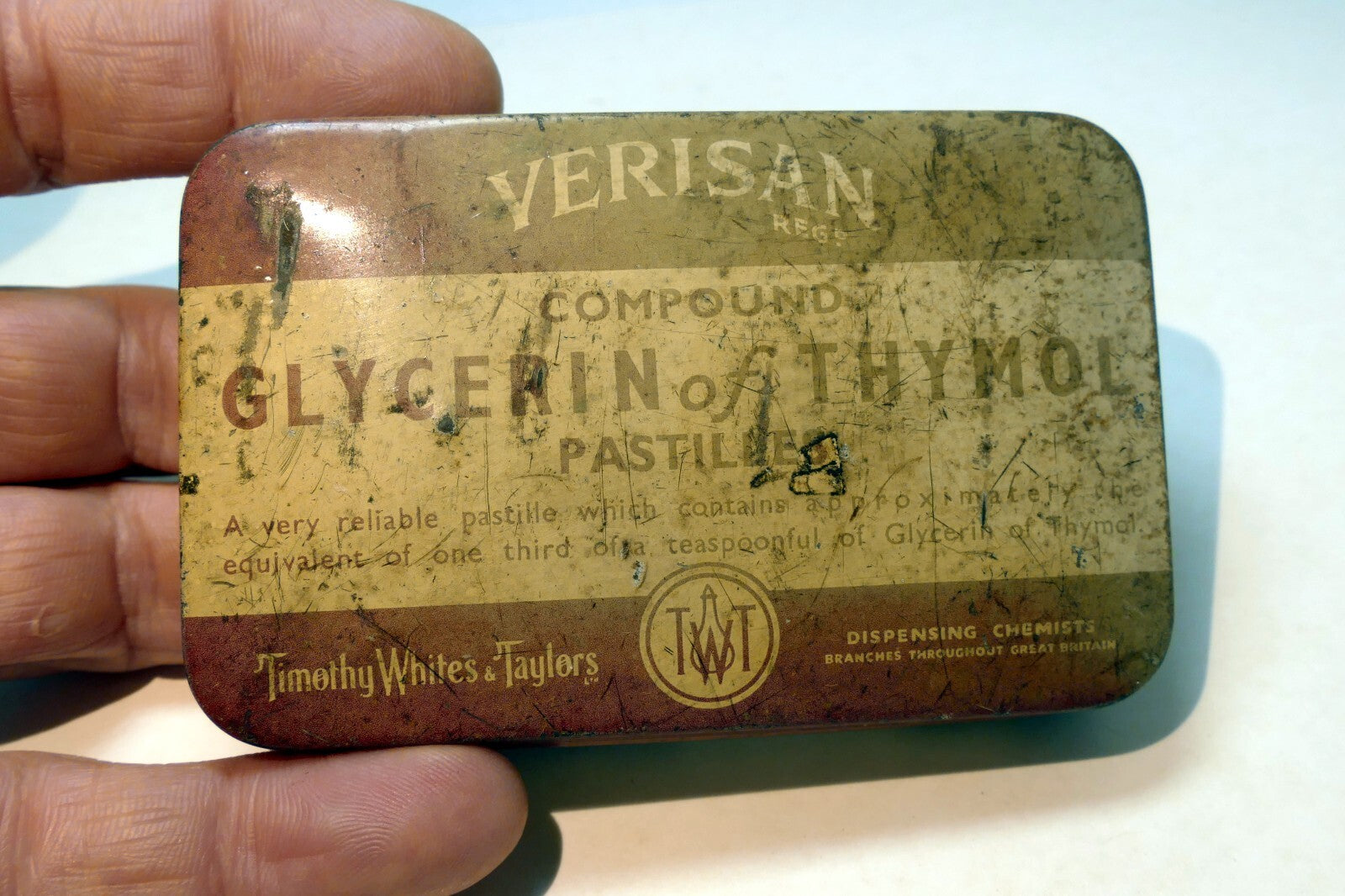 Empty TIN Verisan Compound Glycerin of Thymol Pastilles Boots England UK