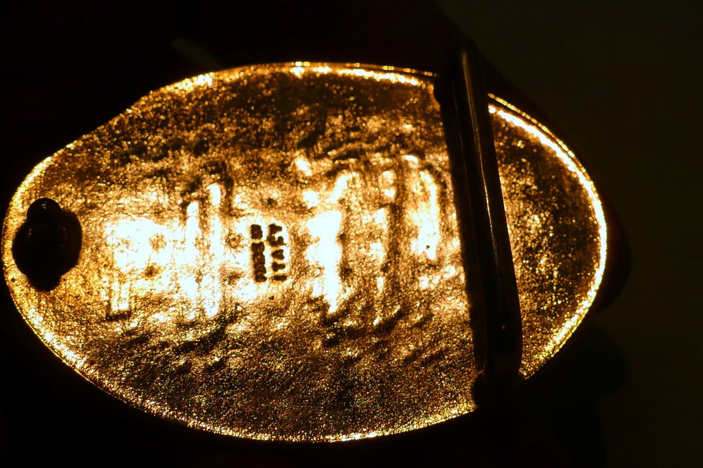 Textured Gold Tone Belt Buckle Cubic Zirconia Sparkle 5X7cm large