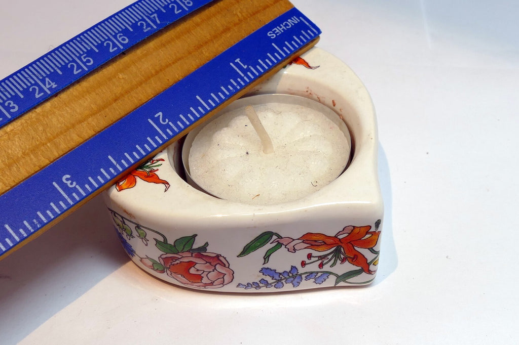 USED Tealight Candle holder with Lily Floral design HEART Shaped