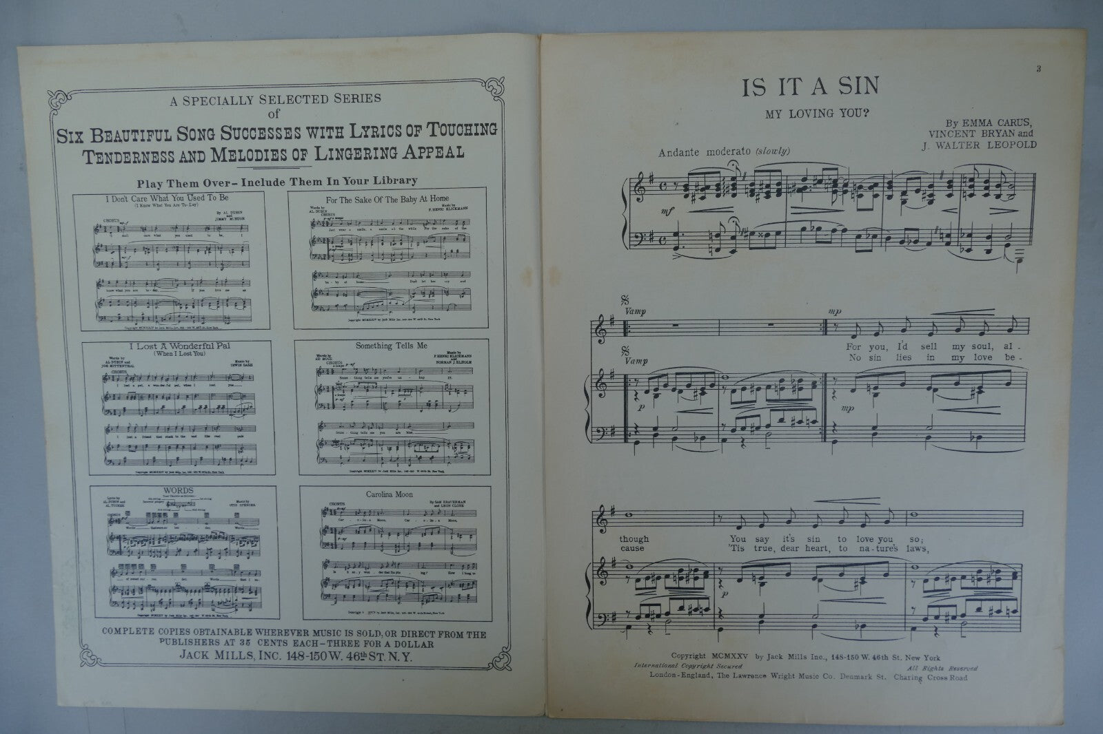 Is It A Sin My Loving You 1925 by Emma Carvs-Vincent Bryan and J. Walter Leopold