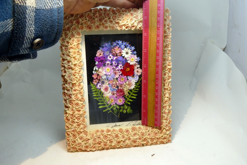 7" x 5" Picture Photo Frame Ceramic 3D Gold Rose 🌹🥀 Vintage pink tone