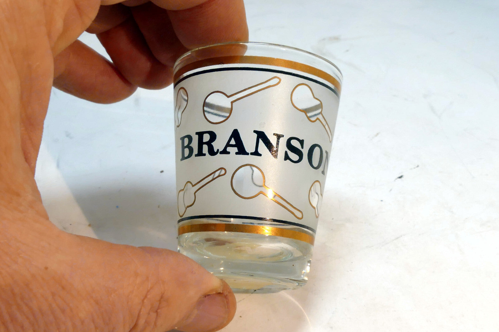 Branson Missouri  MO USA Glass Shot  Souvenir  Guitar Music Gold Frosted