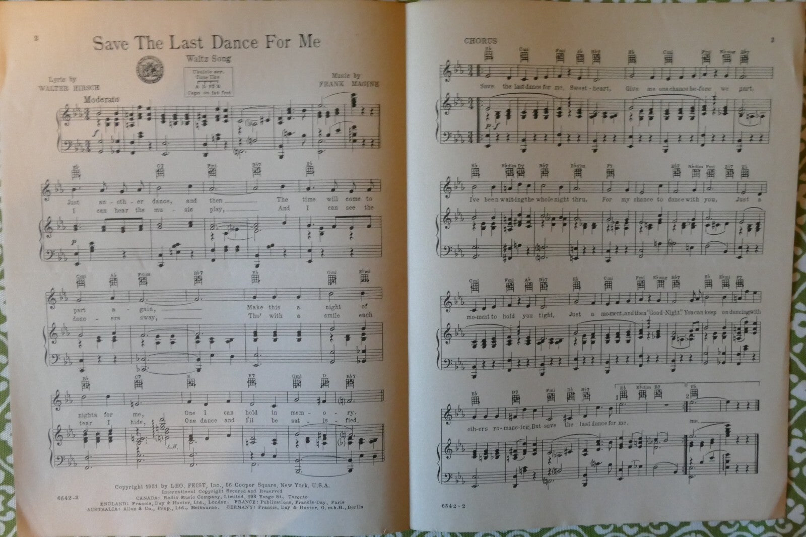 Save The Last Dance For Me, 1931, by Walter Hirsch, Frank Magine, Phil Spitalny