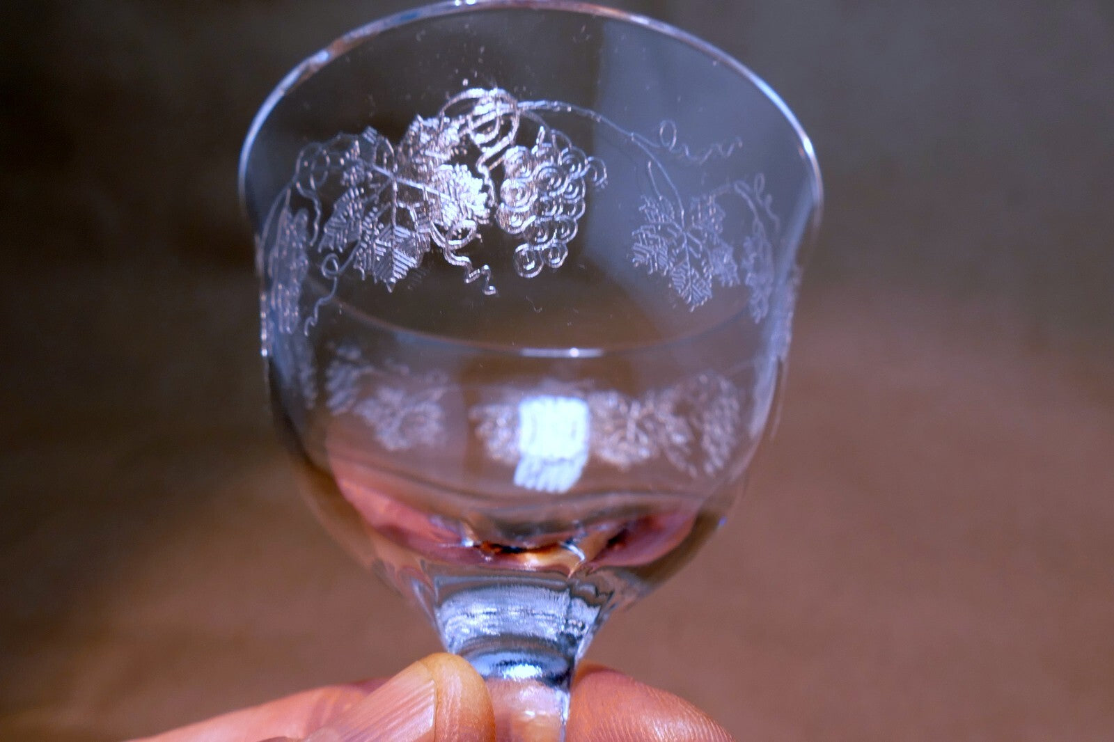 Cambridge Grape Cordial Etched / Crème De Menthe Glasses  - Set of 6 Lot Wine
