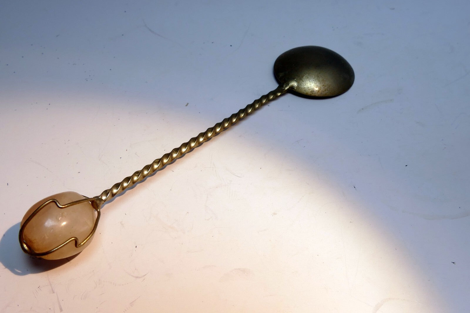 Vintage Silver Tone Spoon With Quartz Handle stone