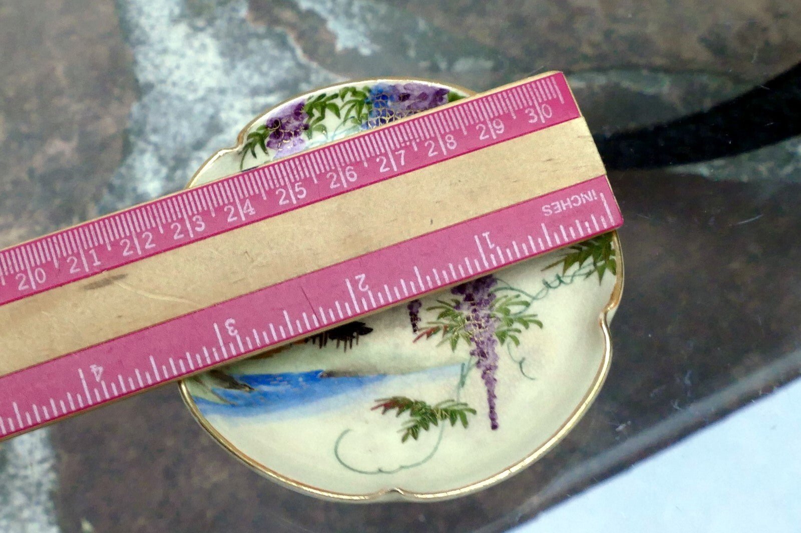 Koshida Japan Porcelain China Wisteria W/ Gold Rim Decorated Plate Tea 3.5" OD