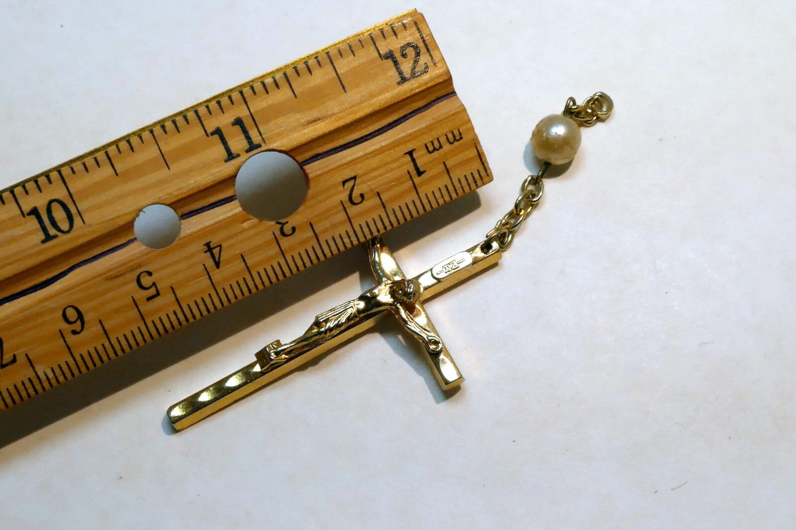 Gold Color tone Crucifix Cross Pendant Charm - ITALY vintage 2" long Catholic