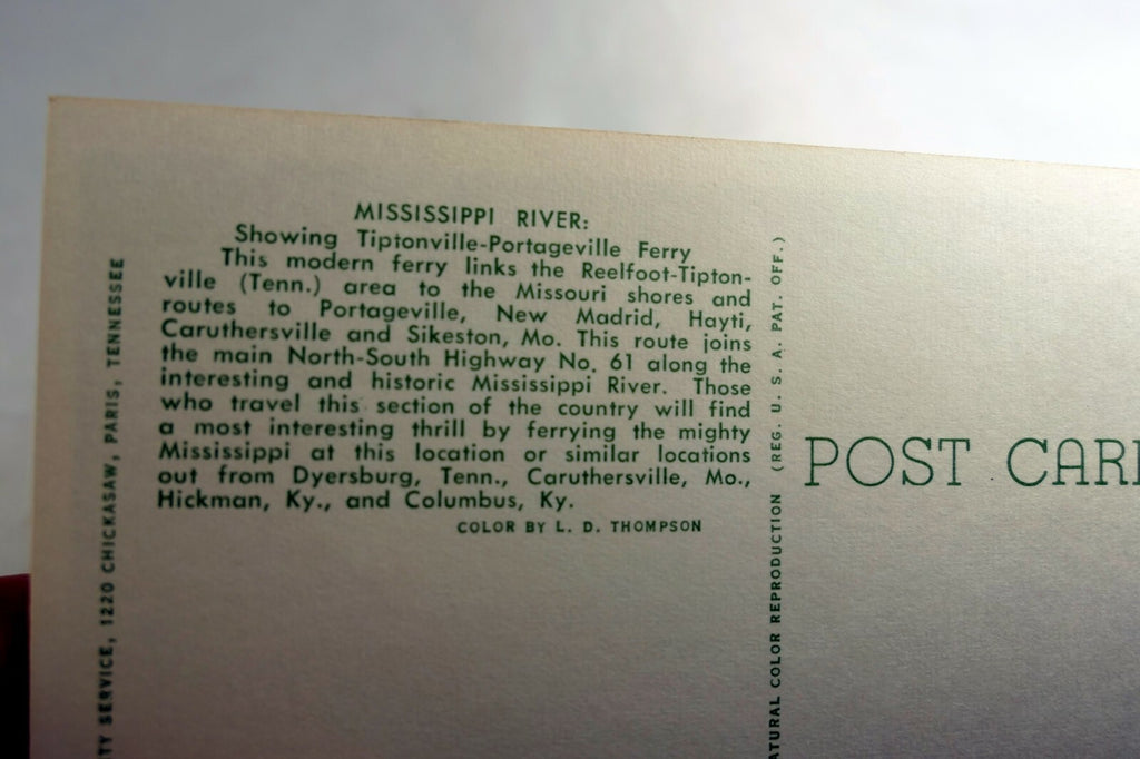 Mississippi Rover Ferry Landing USA Post Card 1960's vintage