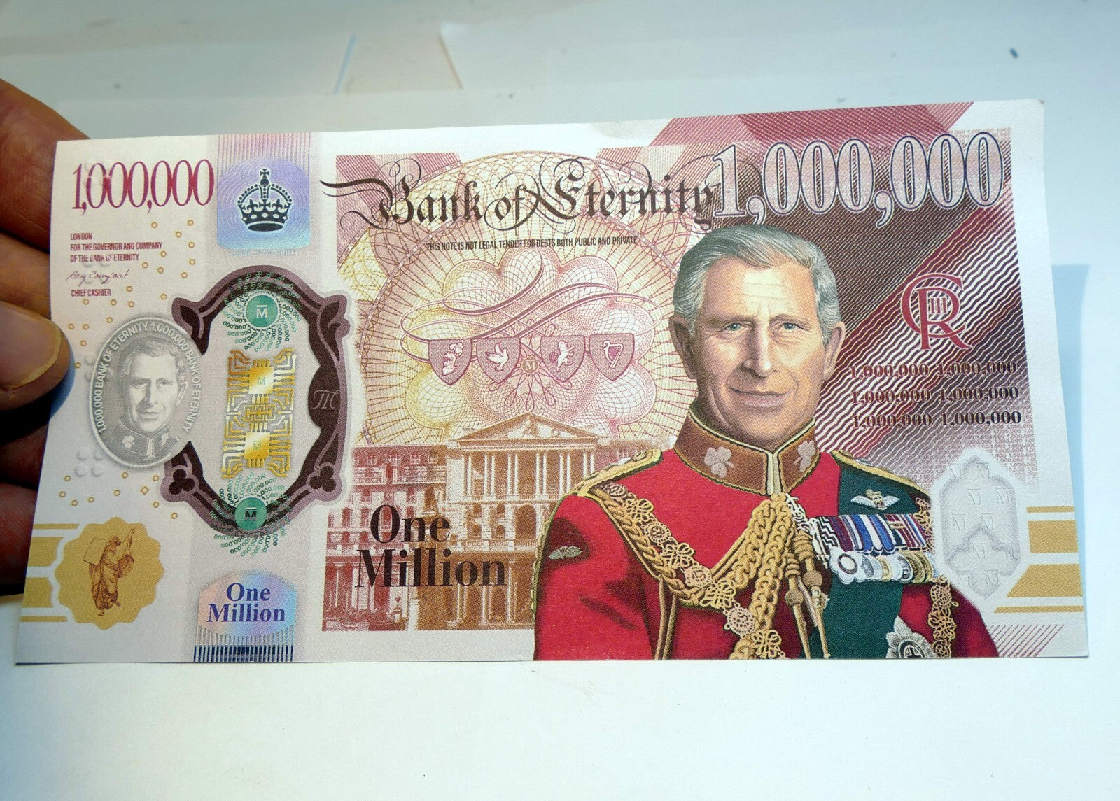 Bank of england £1,000,000 note bill " in god we trust" religious message sinner