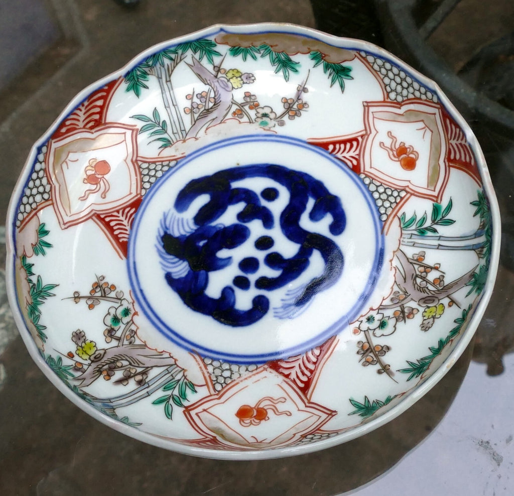 Japanese imari ware colored porcelain gold peach plate/dish 6" scalloped