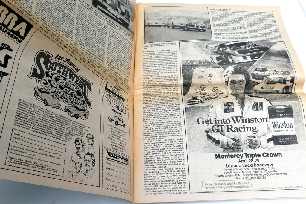 April 1979 Auto Week Magazine Jaguar MK II 3.8 Ferrari win Grand Prix West Pinto