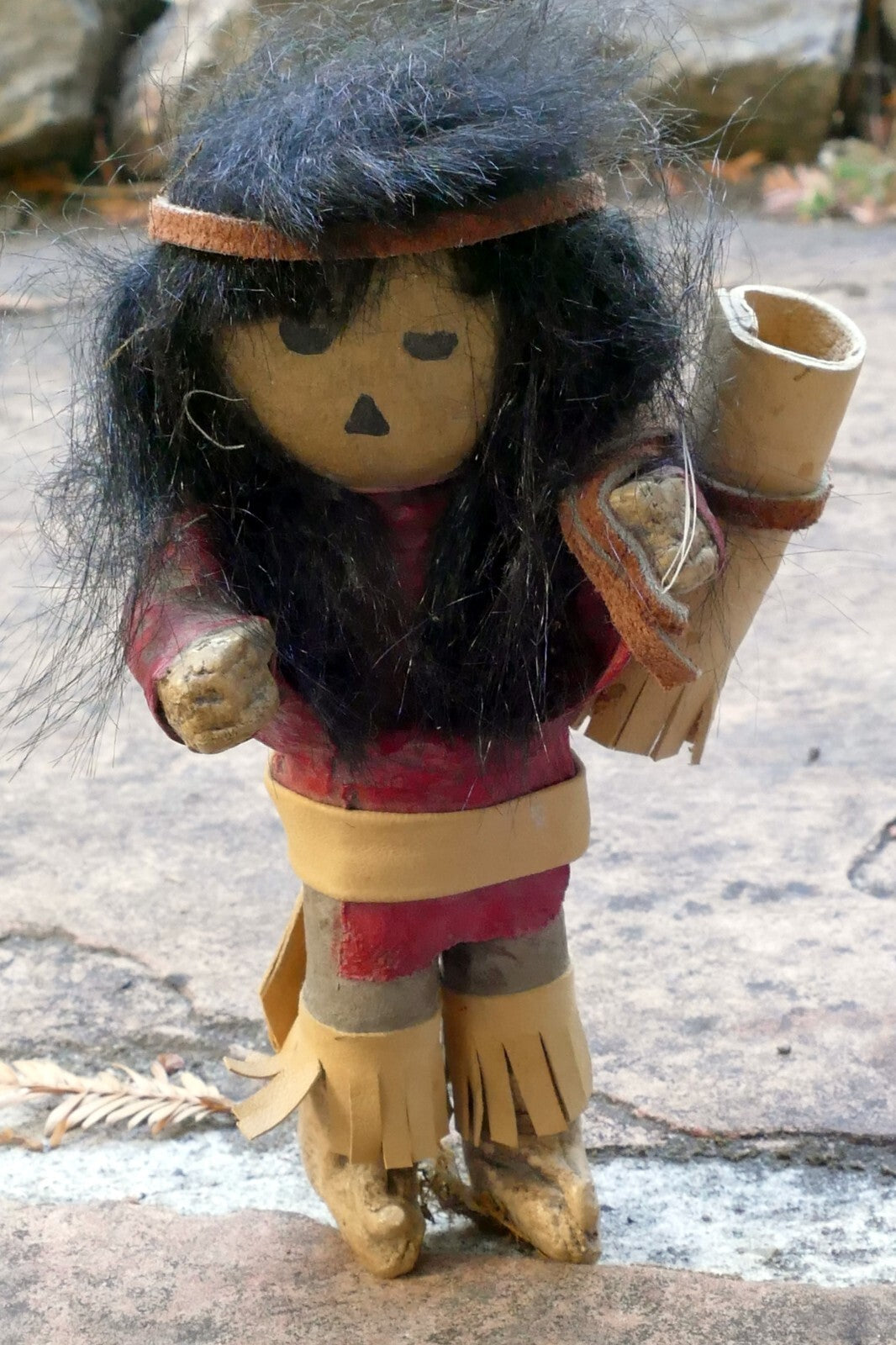Vintage native american doll 6.5" tall missing wooden base