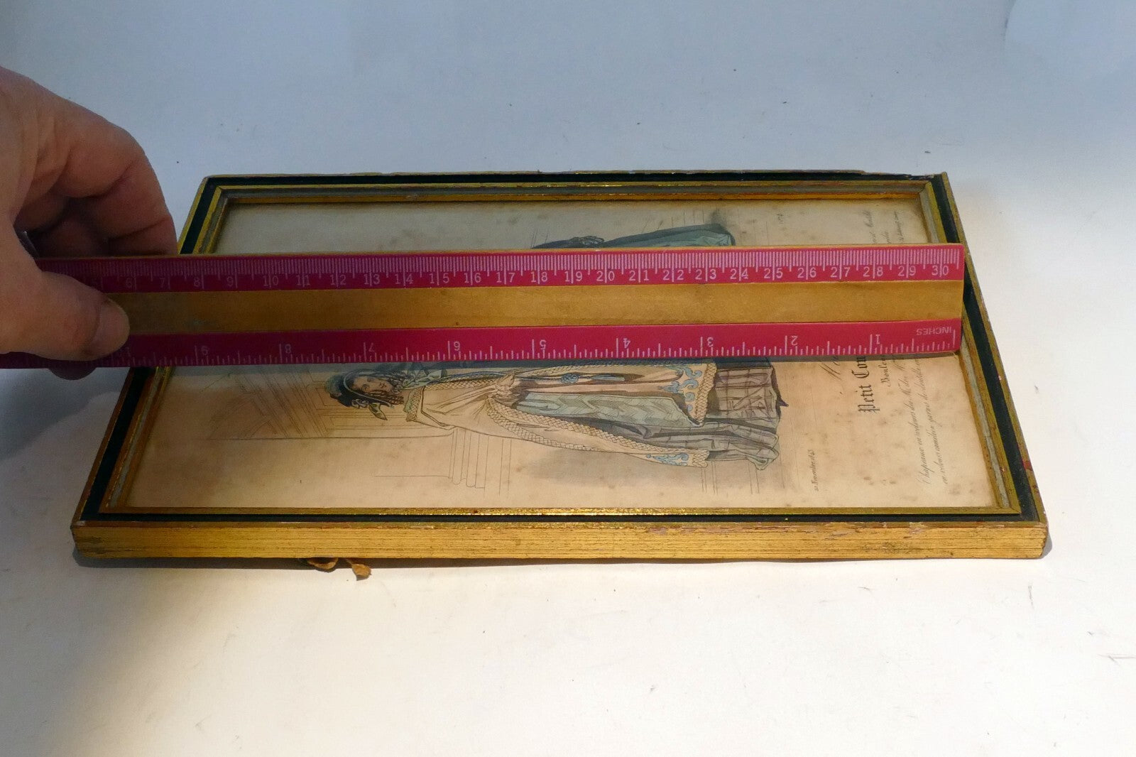 French Antique 1843 Hand coloured engraving Petit Courier des Dames Modes Paris