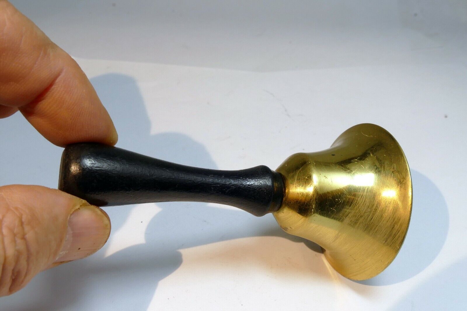 1.5" Solid Brass metal School Diner Bell with wooden handle missing clapper 