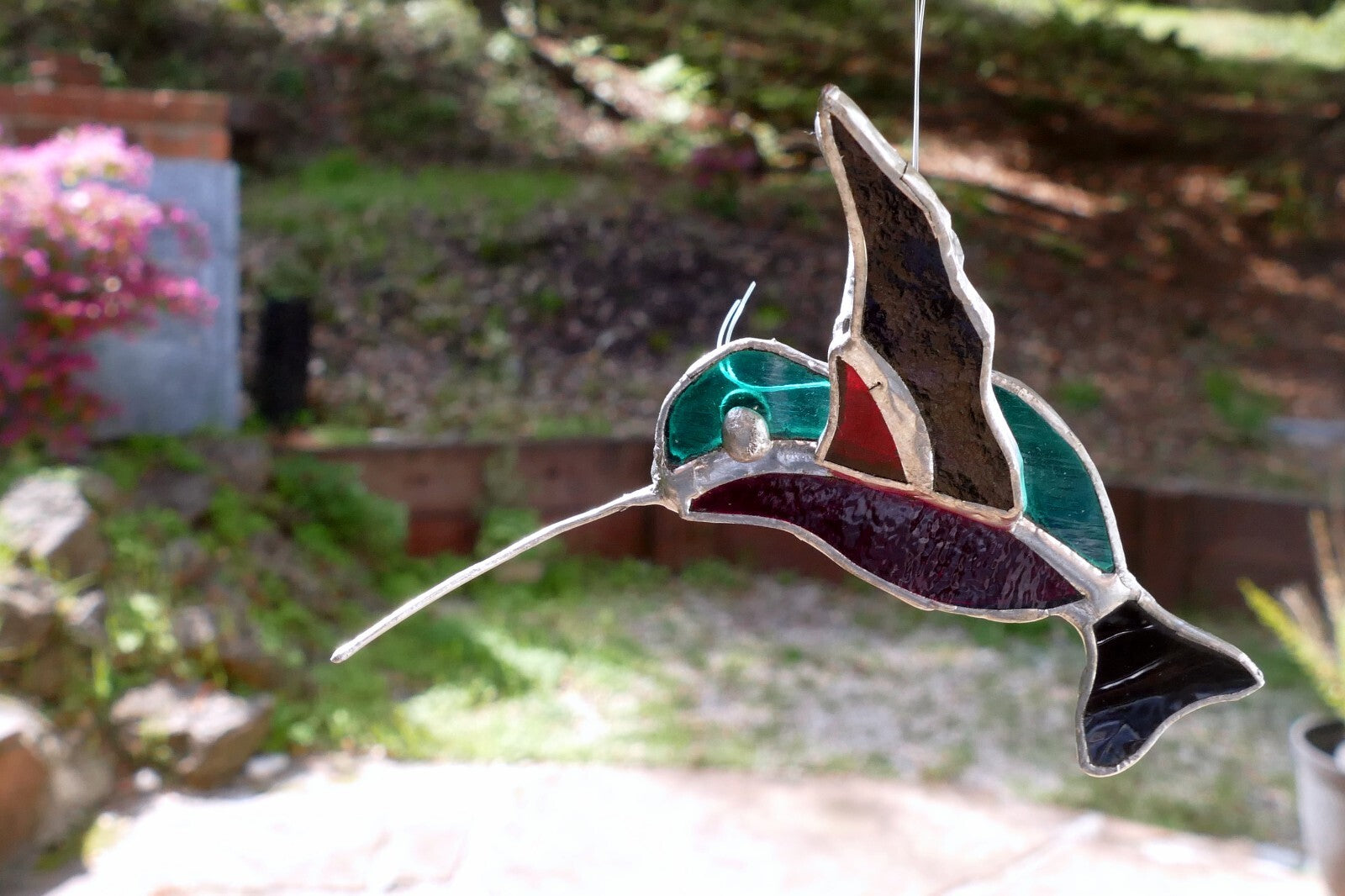 Stained glass hummingbird 4.5" suncatcher hand made 3d hanging ornament