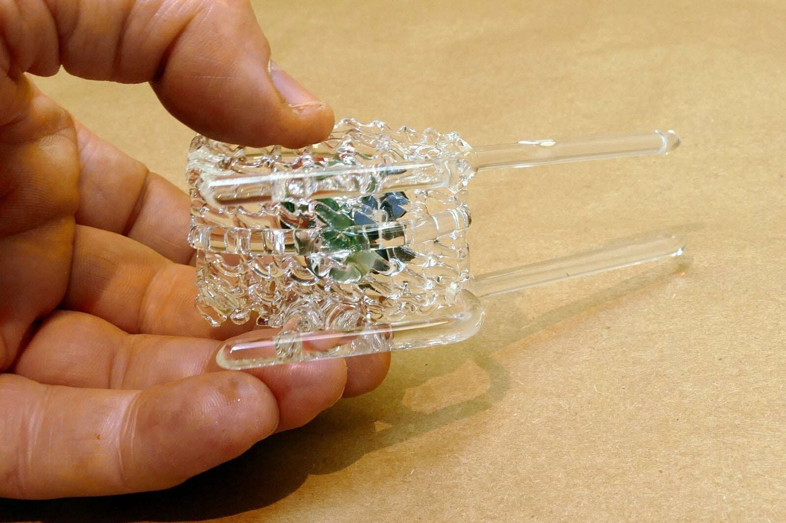 Spun Glass Crystal Christmas Ornament  Sled with Santa Claus (missing dear)