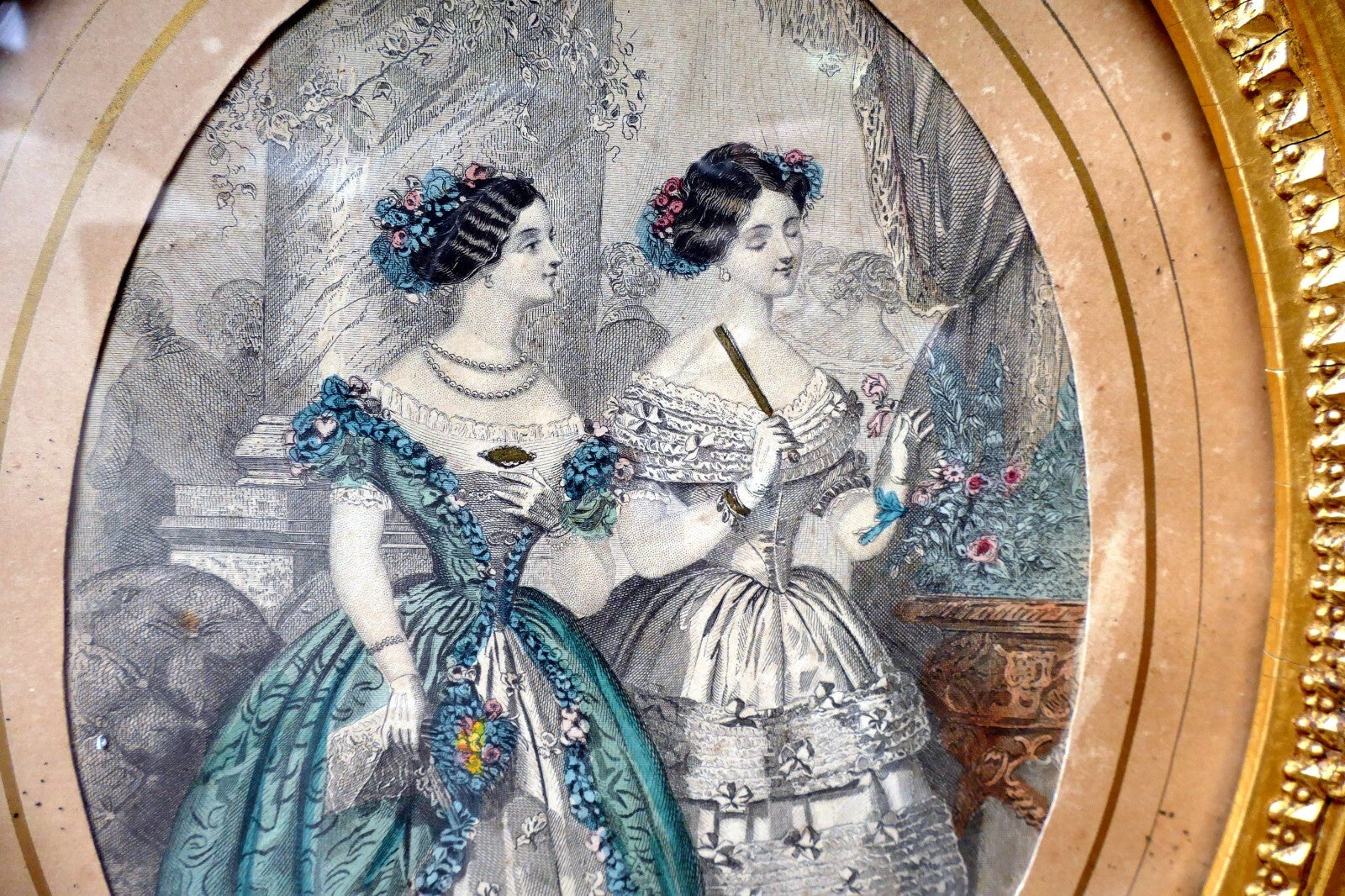 1854 JULES DAVID GRAHAM'S PARIS FASHION MARRIAGE ANTIQUE ENGRAVING  ETCHING