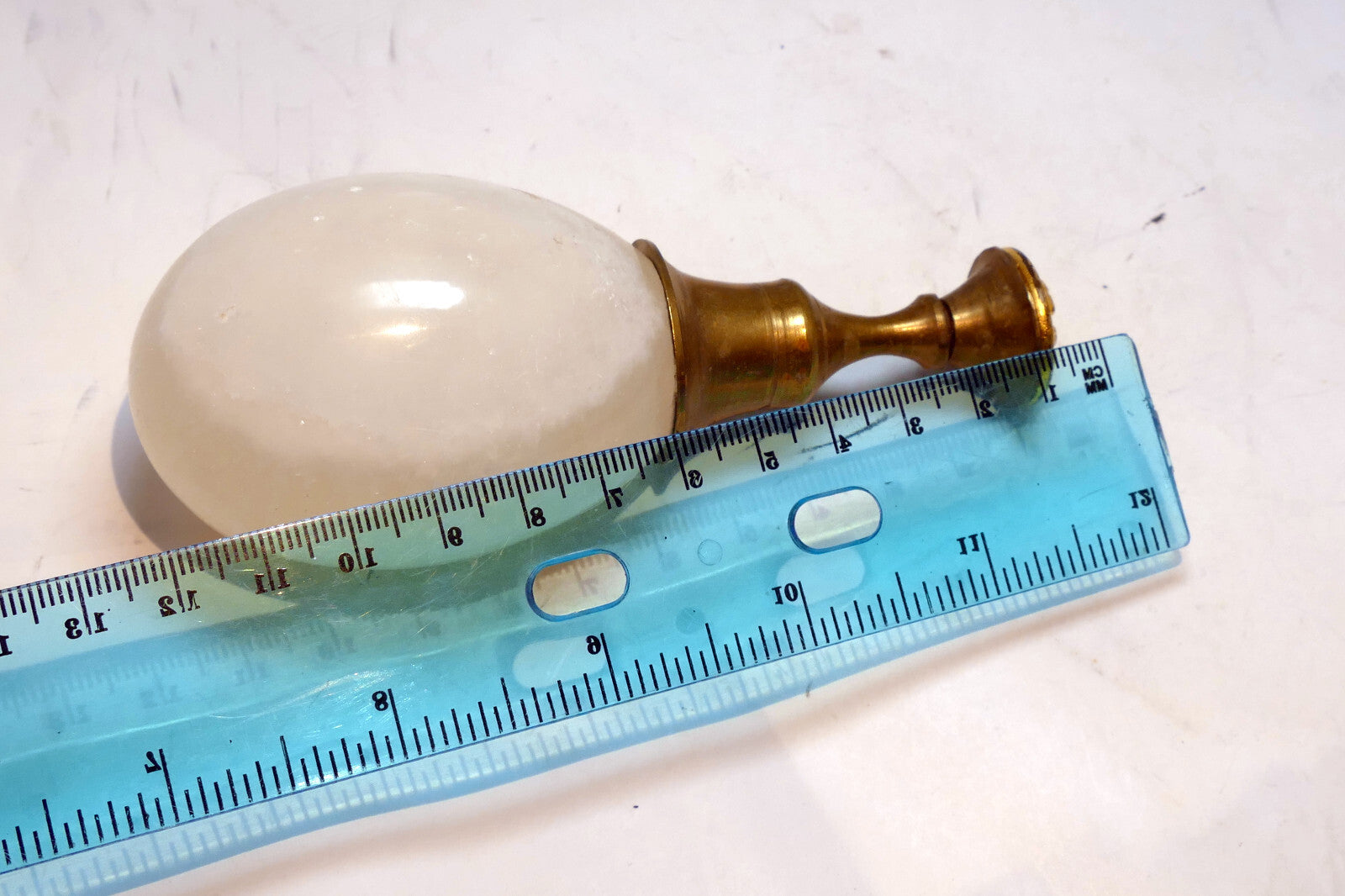 Green Jade Stone Finial Antique 3" with gold tone eagle coat of arms US Navy