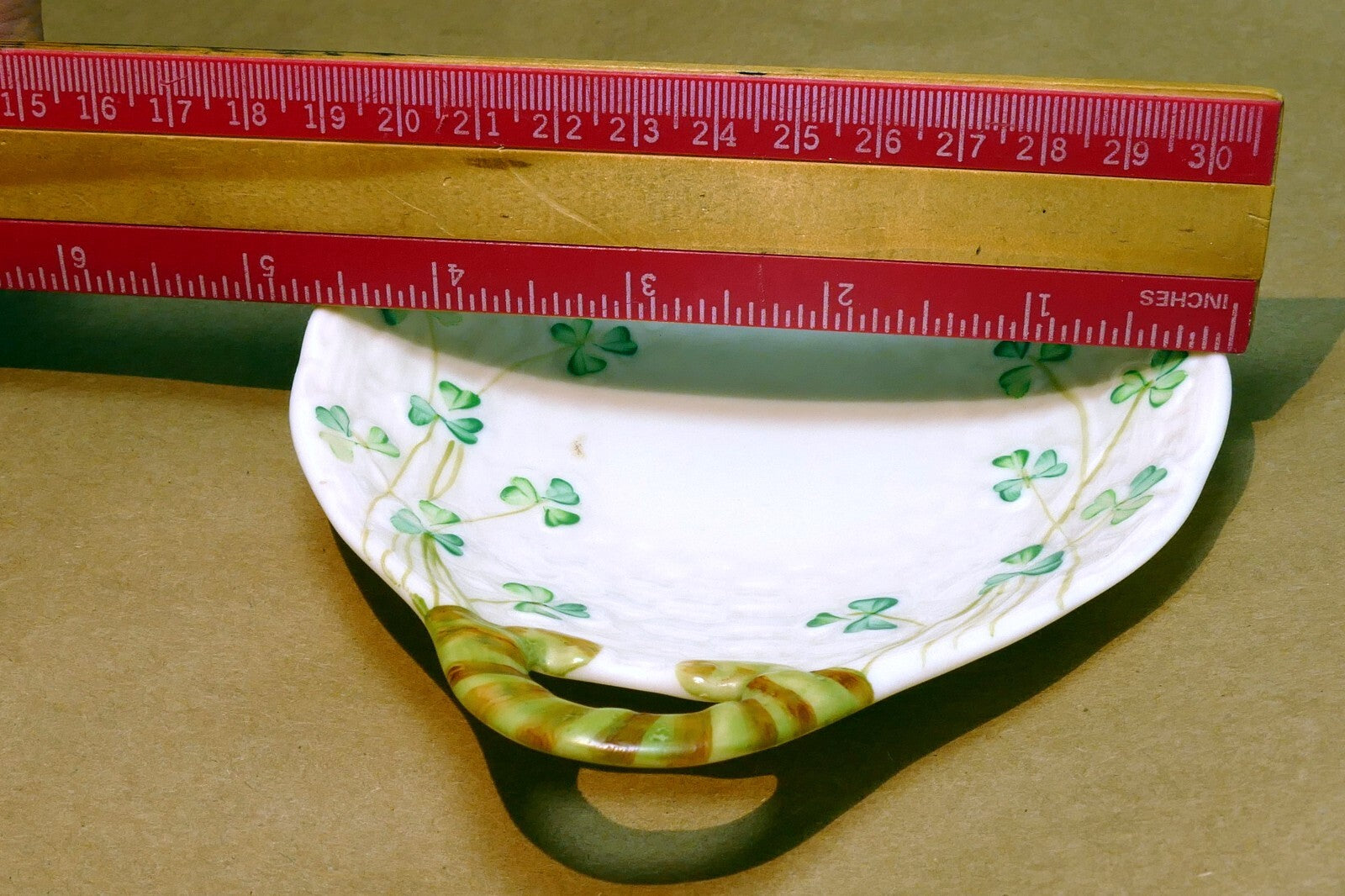 Belleek Ireland  clover shamrock butter plate spoon rest porcelain