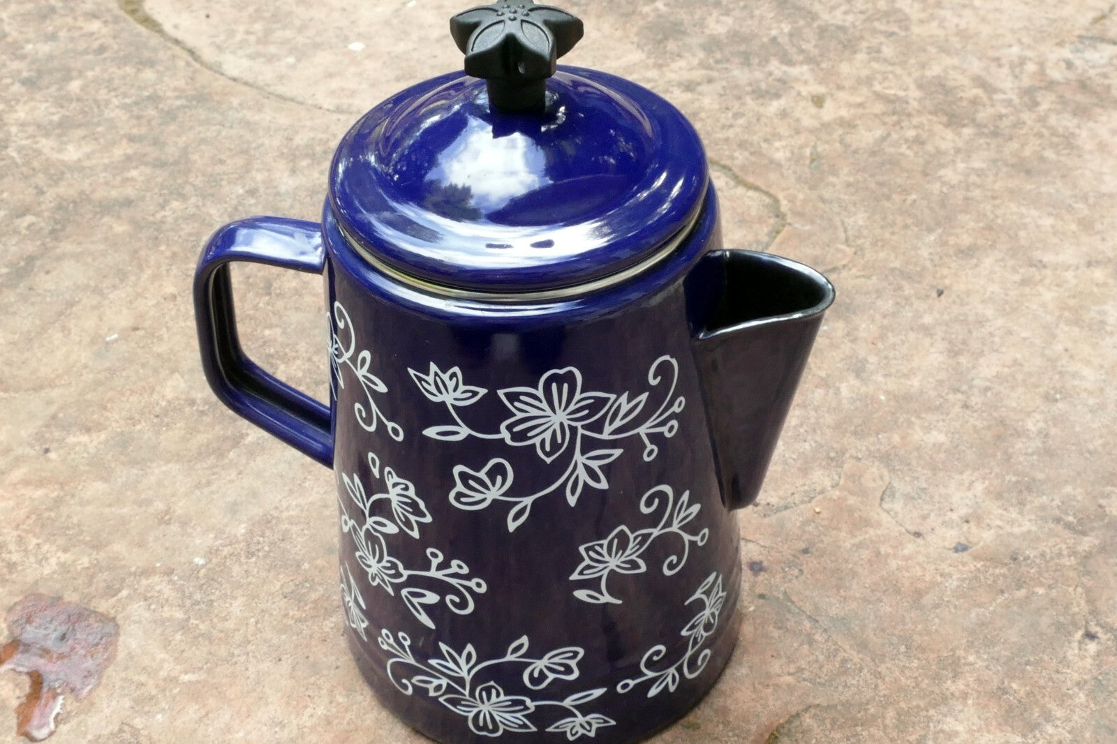 Temp-tations By Tara 2 Qt/2 L Metal Tea Kettle Teapot Stovetop-Safe Blue Floral