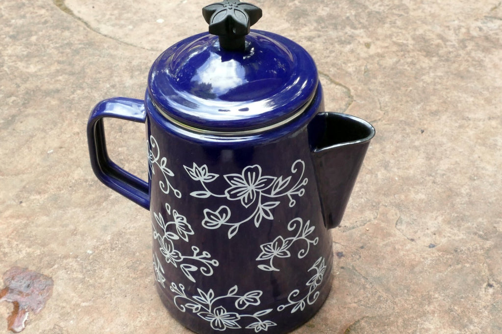 Temp-tations By Tara 2 Qt/2 L Metal Tea Kettle Teapot Stovetop-Safe Blue Floral