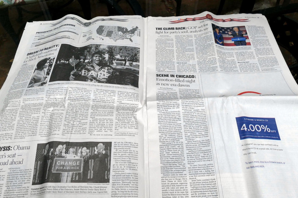 2008 San Francisco Chronicle OBAMA "Change has come to America"