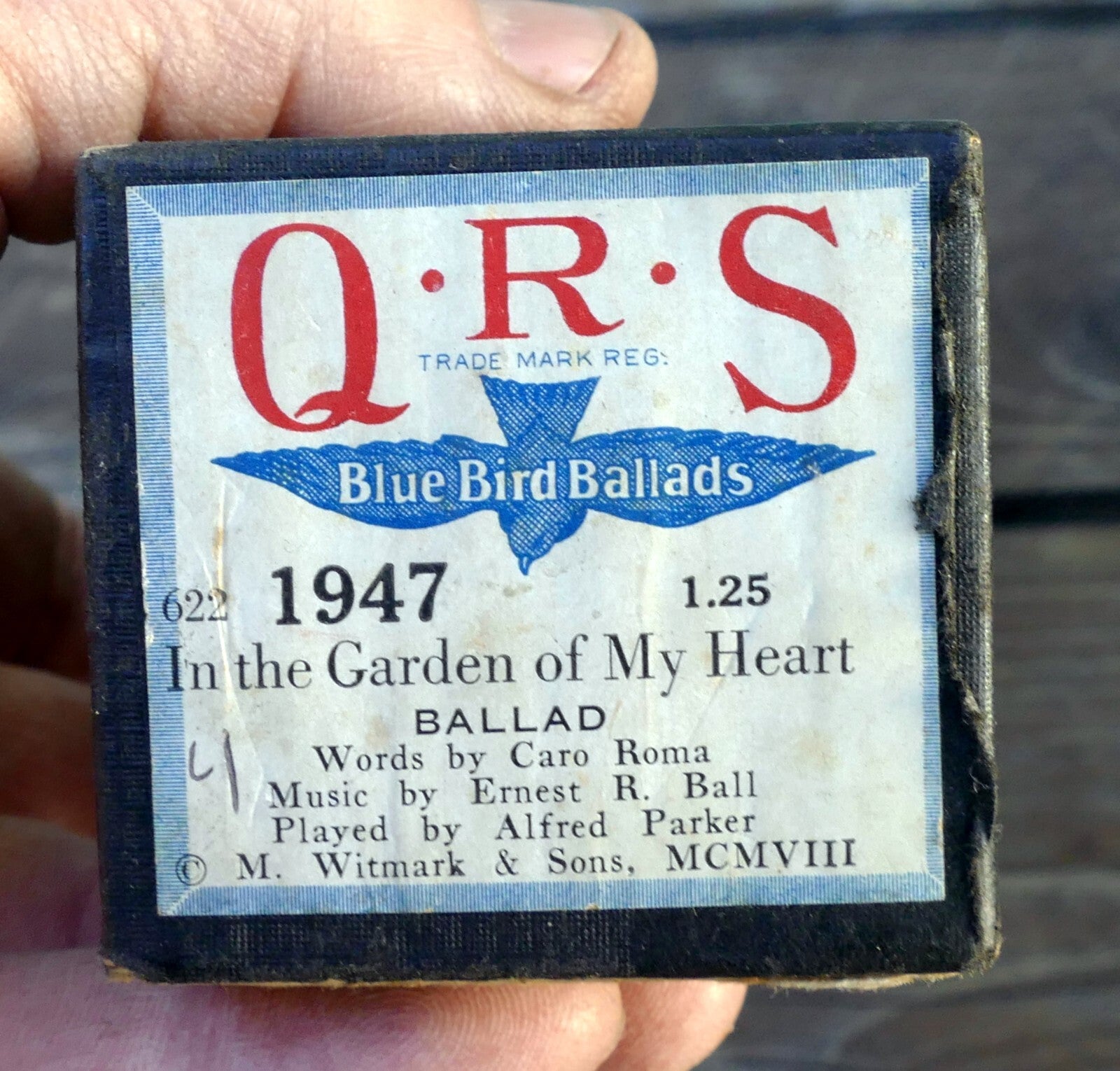 Qrs player piano word roll 1947 in the garden of my heart blue bird ballads