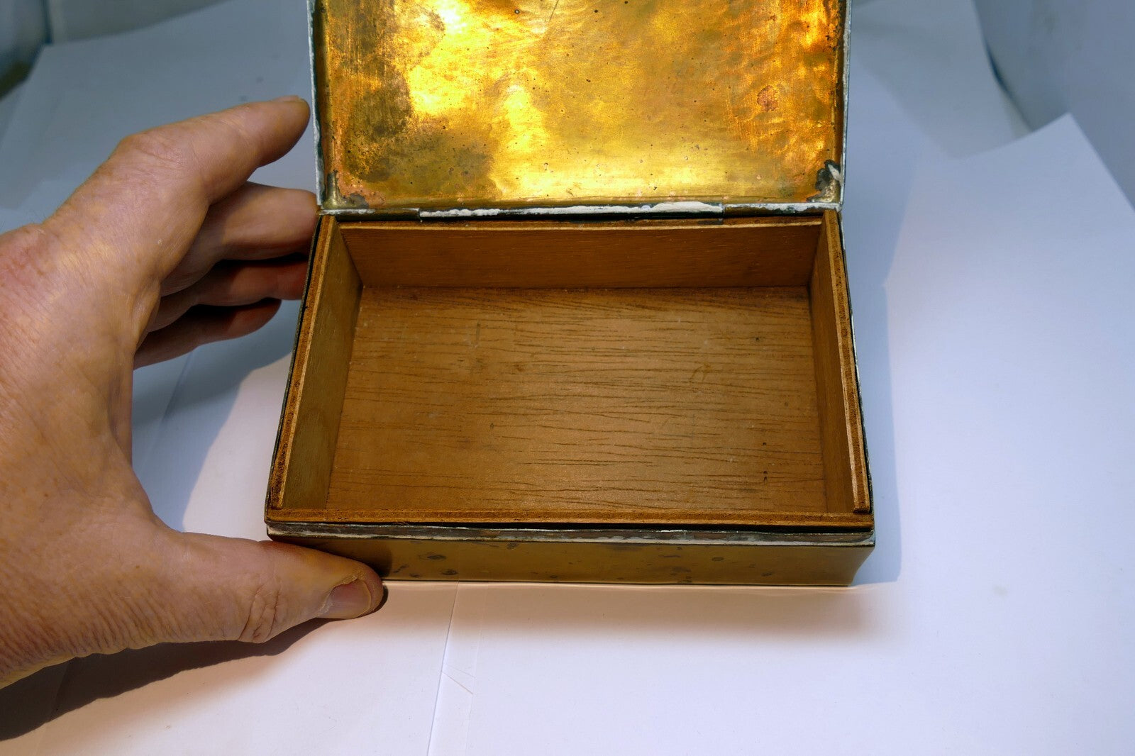 BRONZE AND WOOD TRINKET BOX INDIAN Native Inuit Sun god antique vintage
