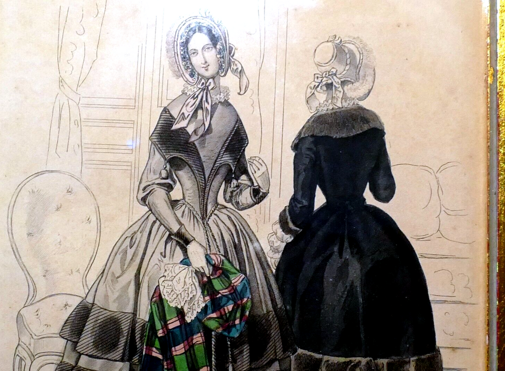 French antique 1843 hand coloured engraving petit courrier des dames paris print