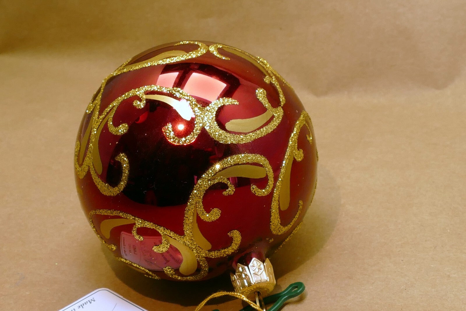 Mouth Blown Hand Painted RED Gold Glass Laved Christmas Ornament Romania