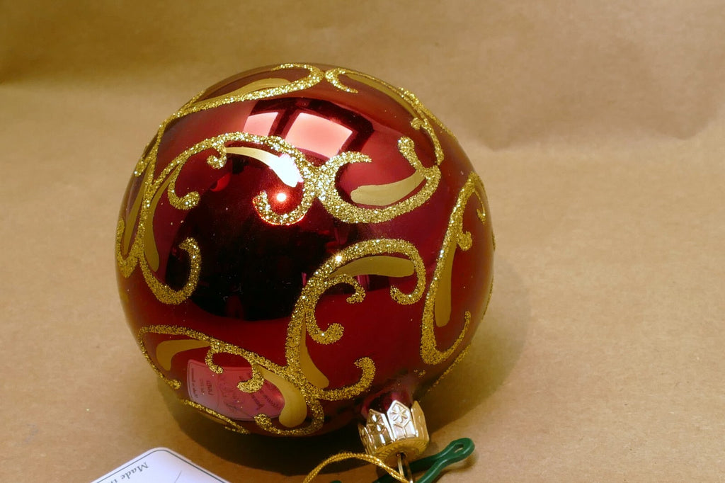 Mouth Blown Hand Painted RED Gold Glass Laved Christmas Ornament Romania