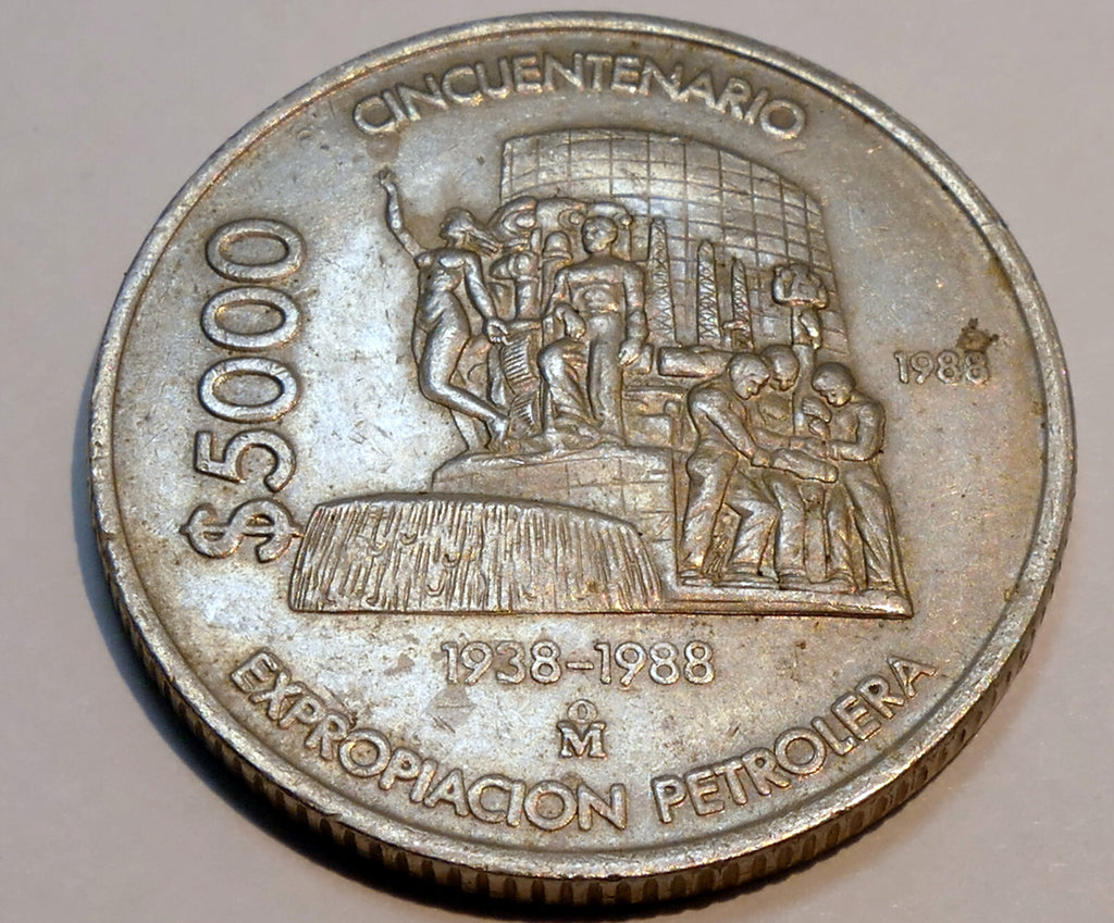 5000 pesos 1988 mexico world oil industry coin