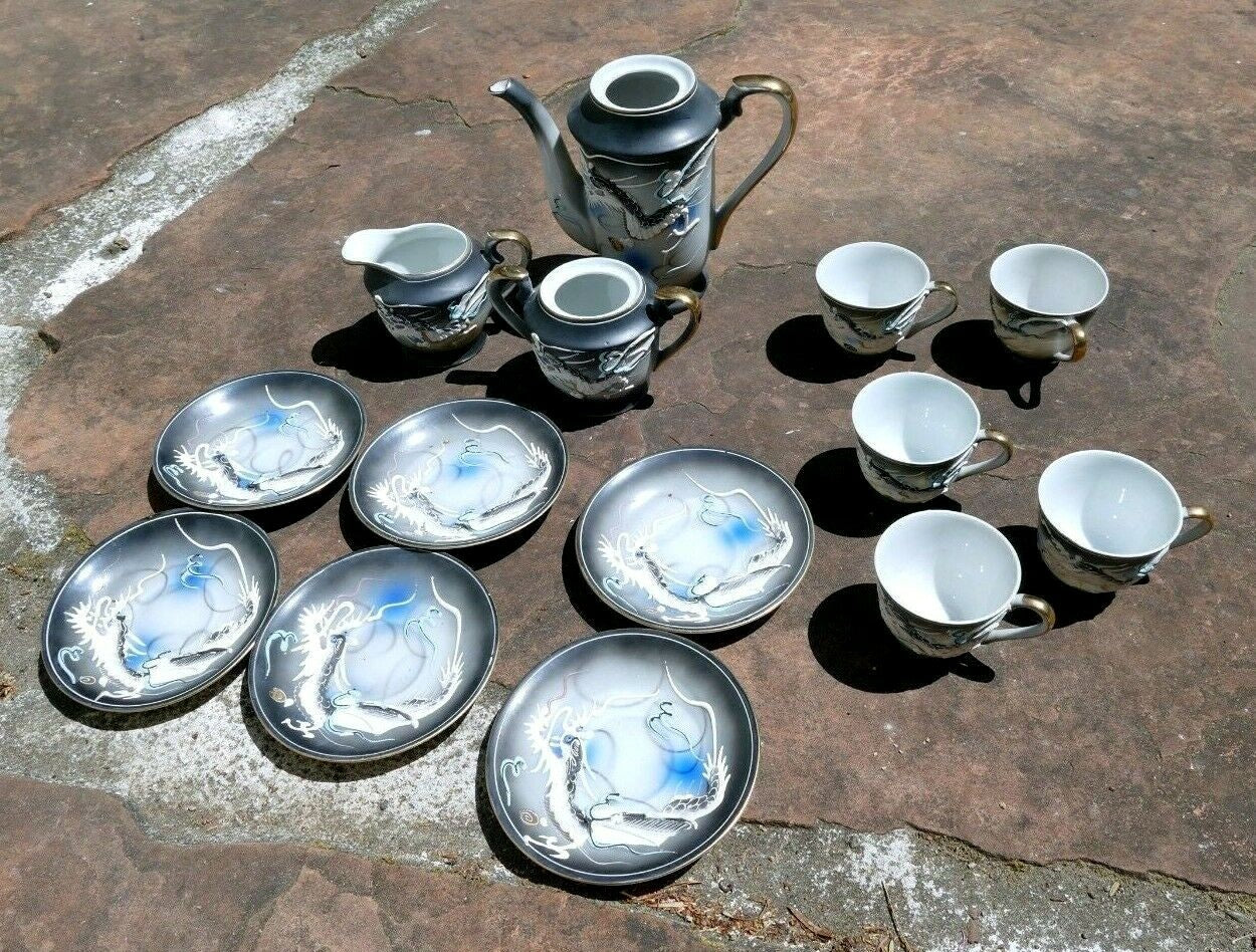 Tea set creamer sugar dragon japan porcelain vintage moriage incomplete