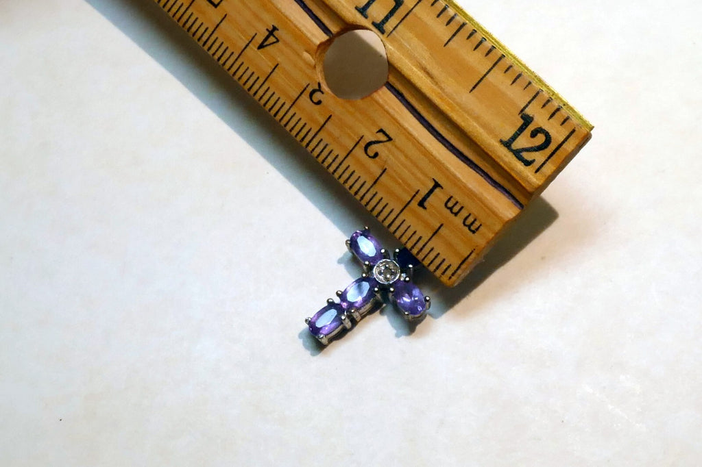 Purple Cubic Zirconia Crucifix Cross Pendant 925 silver sterling vintage