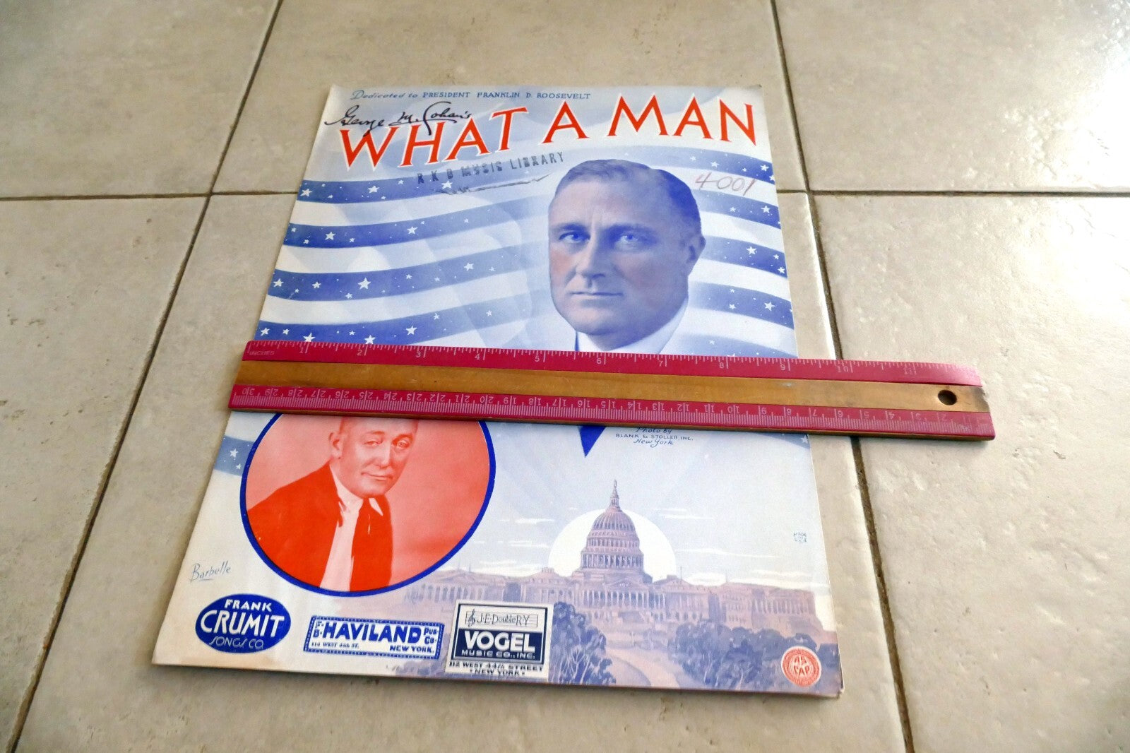 What a Man by George Cohan 1934 Music Sheet dedict. President Franklin Roosevelt