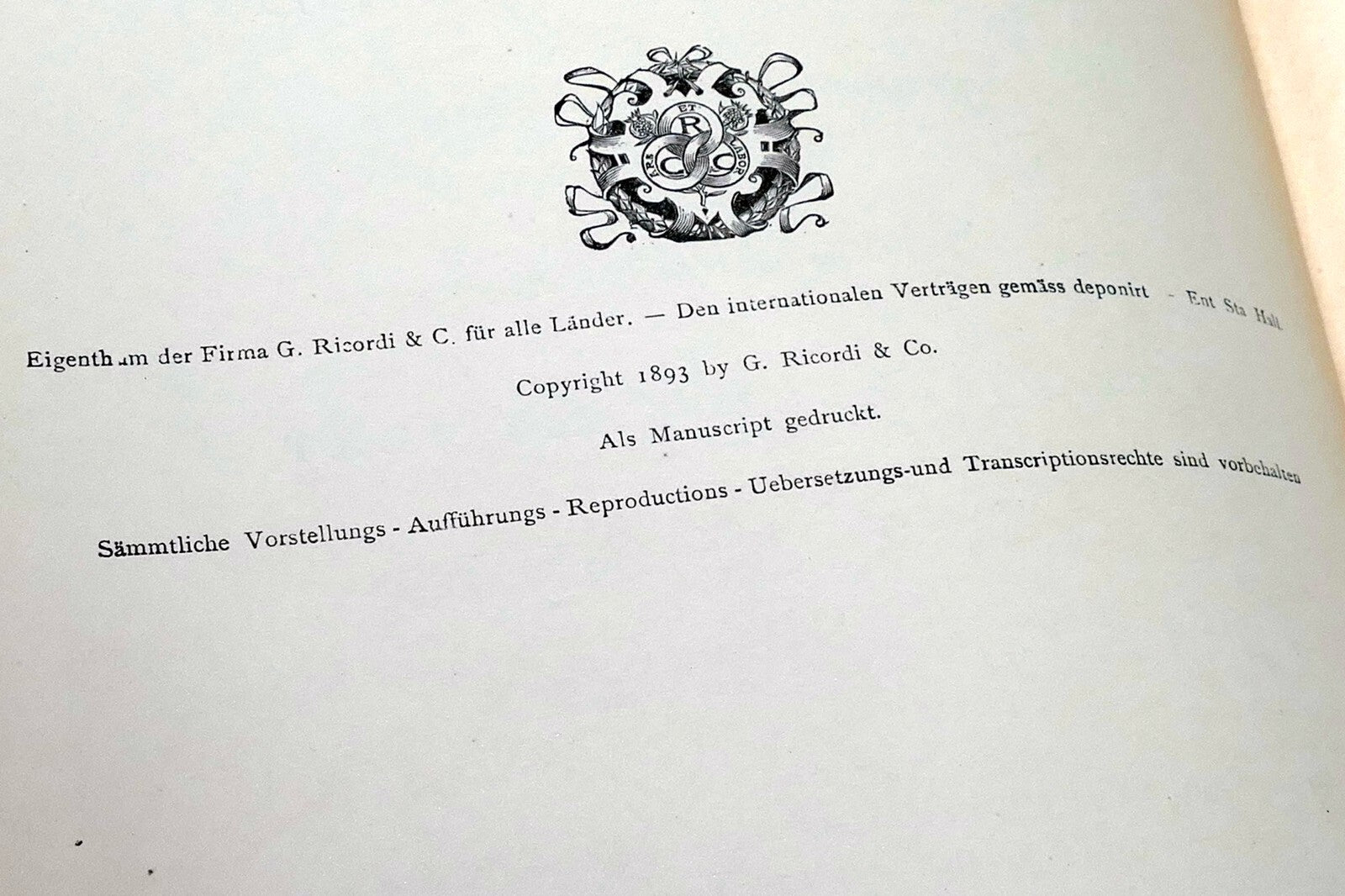 Manon Lescaut musik Puccini sheet music 1893 Italy Turin Ricordi German Leipzip