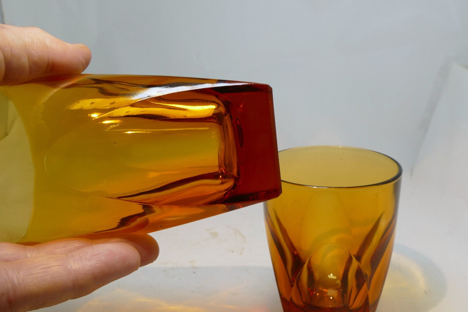 2 Vanity Amber By Colony 2-3 oz Flat Tumbler Large Whiskey Glasses