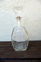 1 liter glass decanter with stopper 11" tall oval ornamented whiskey