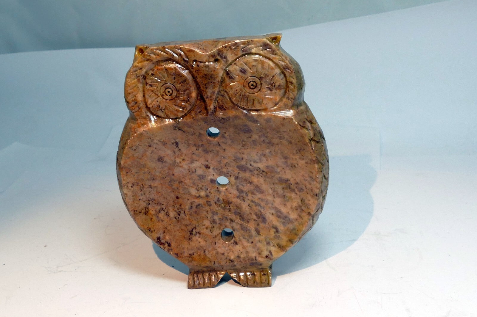 OWL bird Soapstone Carved Trinket Dish  Box 4X5" stone hand carved