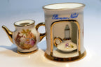 Miniature limoges france porcelain tea pot pitcher candle warmer bonne nuit