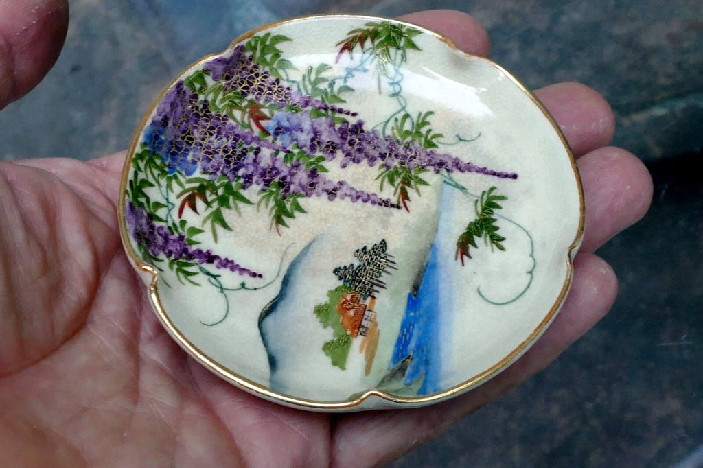 Koshida Japan Porcelain China Wisteria W/ Gold Rim Decorated Plate Tea 3.5" OD