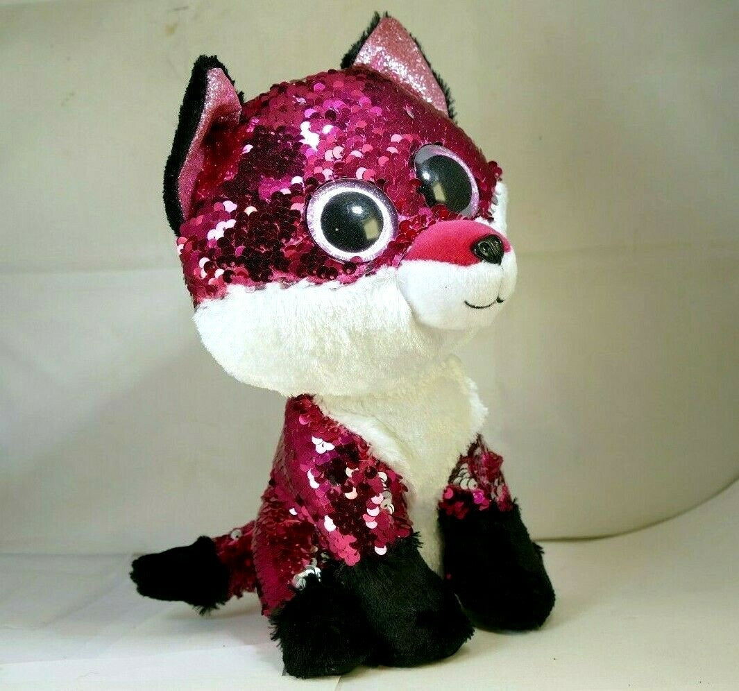 Ty jewel reversible sequin plush pet flippy fox 9" tall flippables purple