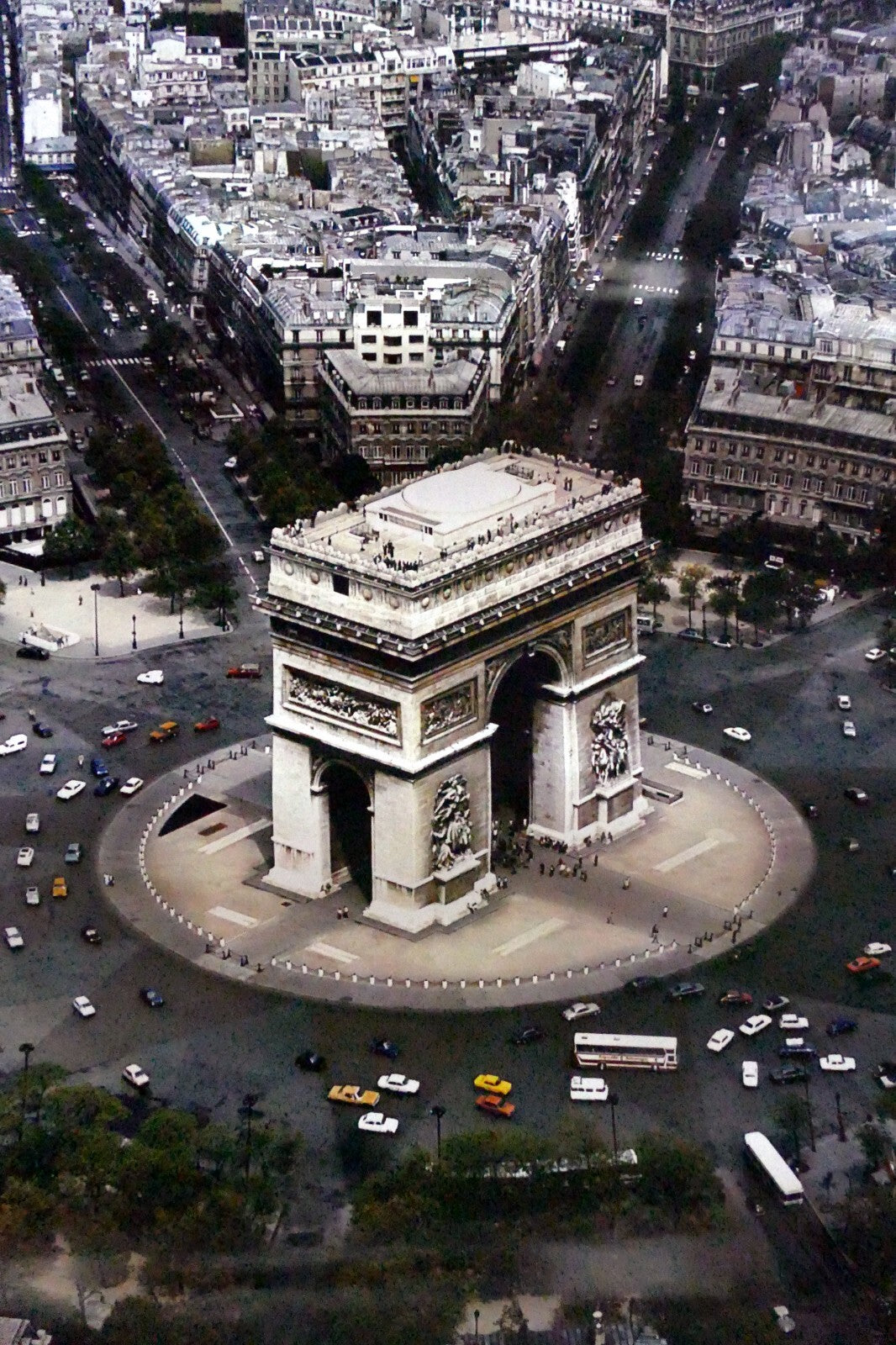 Paris france arc de triomphe poster print aerial view photo 1970's 21x28"