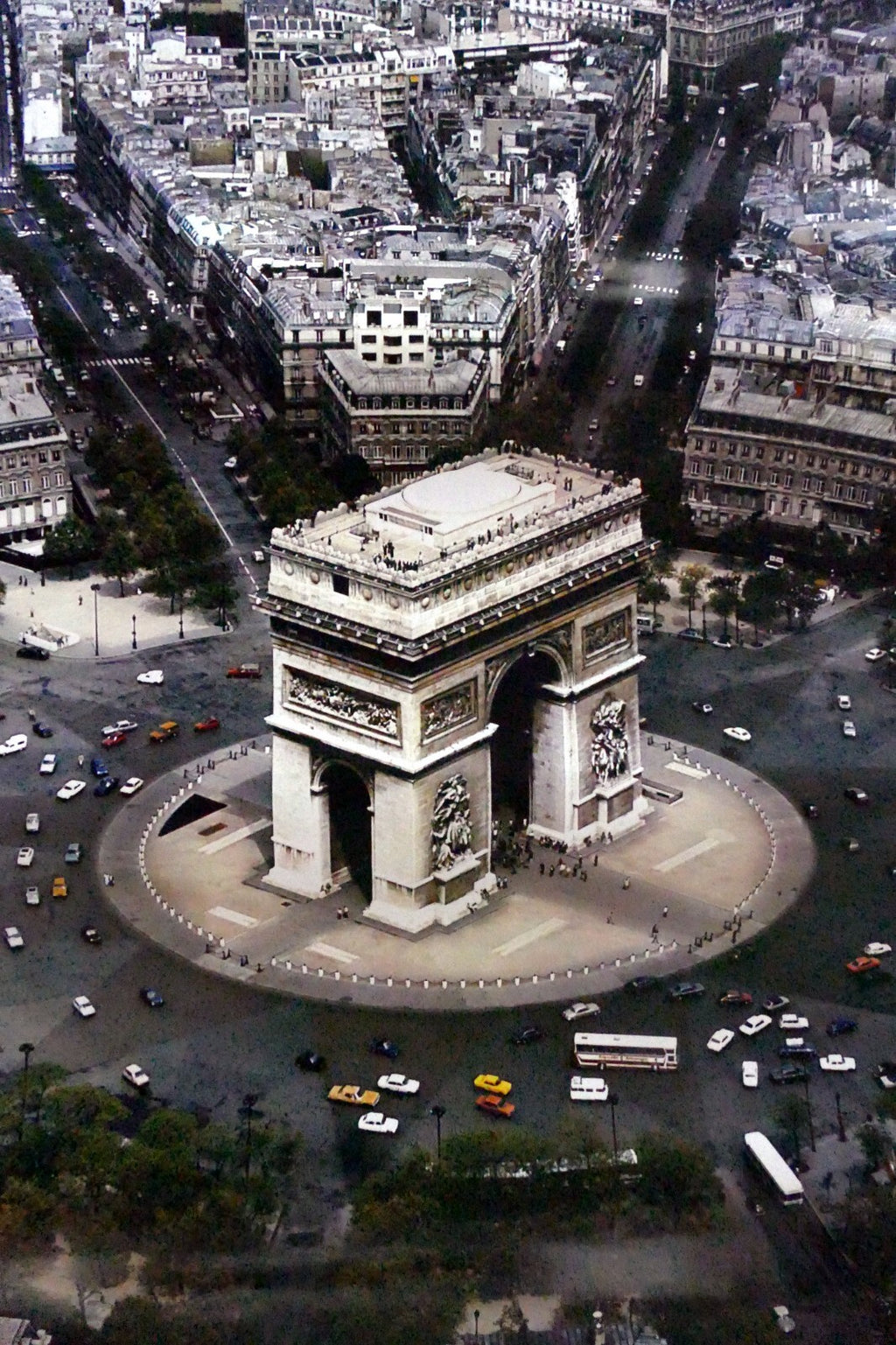 Paris france arc de triomphe poster print aerial view photo 1970's 21x28"