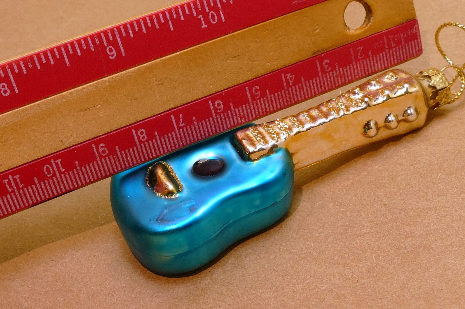 Thomas Pacconi Glass Guitar  Christmas Ornament gold blue music strings  3"