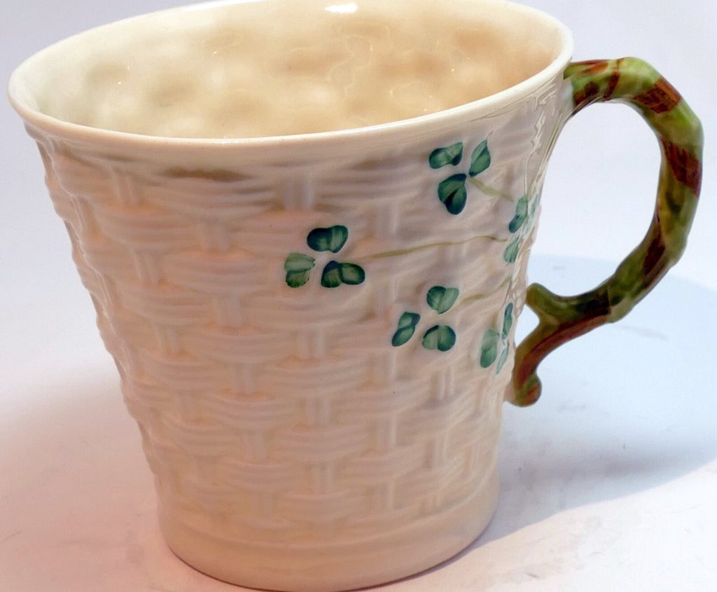 Belleek ireland shamrock basket weave coffee tea mug cup ivory china